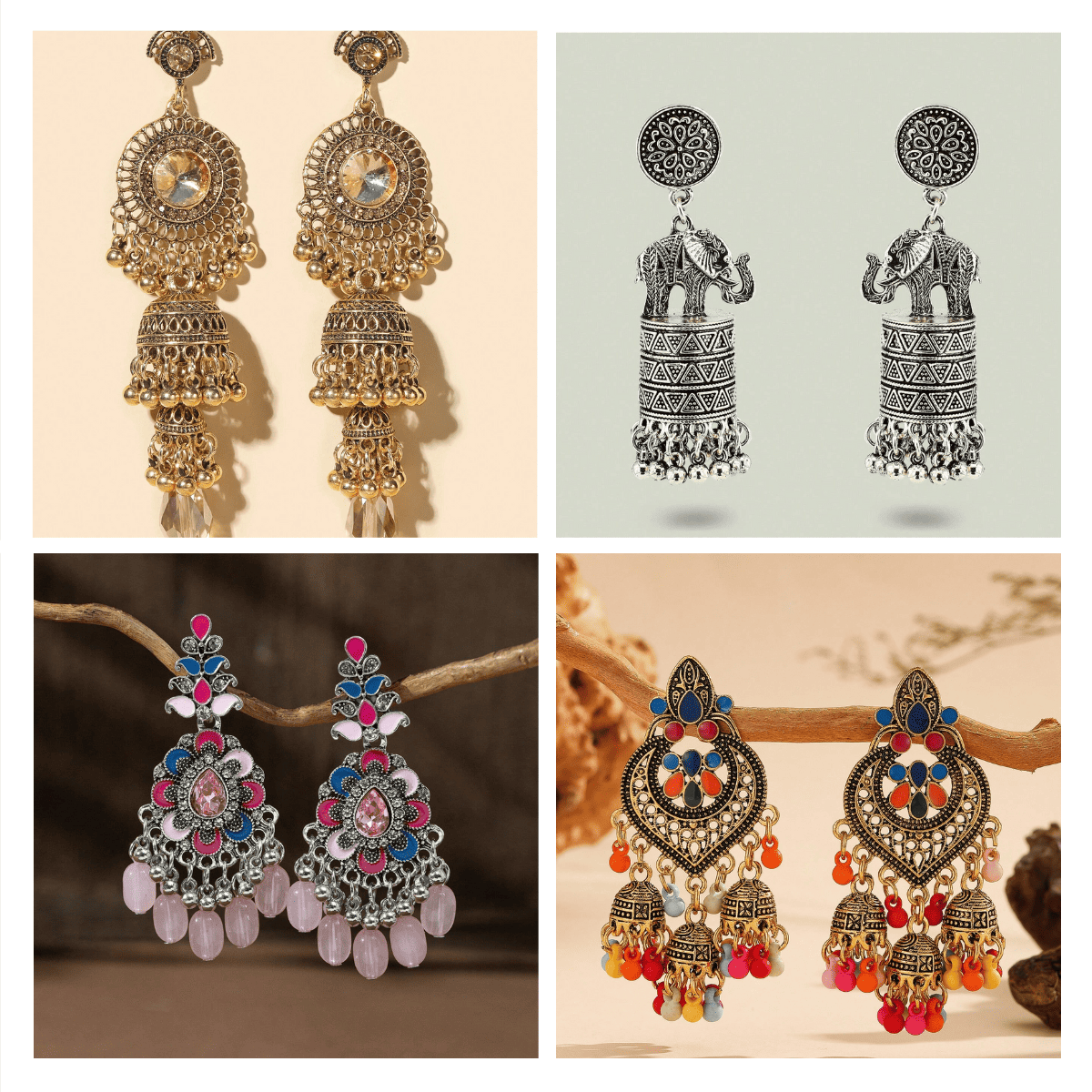 Opulent Echoes Collection - Pack Of 12 Pair Multicolor Jhumka Earrings #17
