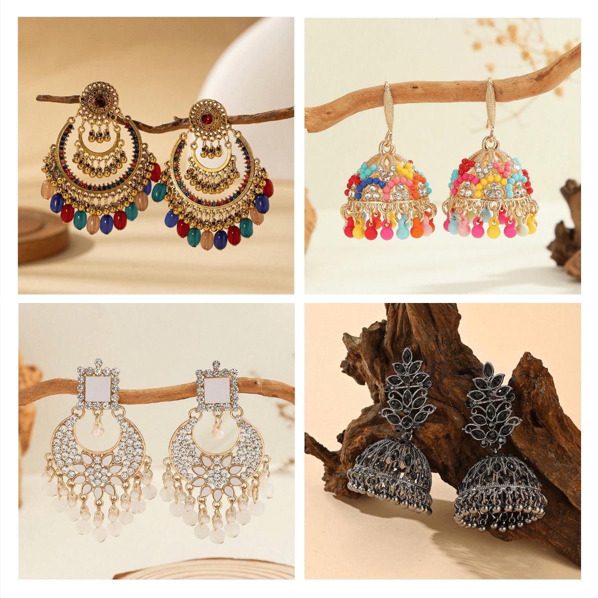 Opulent Echoes Collection - Pack Of 12 Pair Multicolor Jhumka Earrings #17