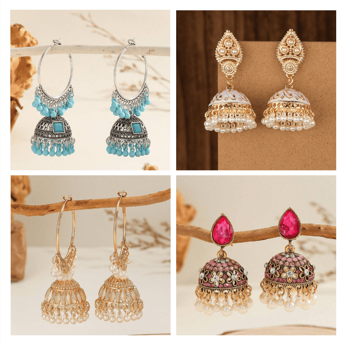 Opulent Echoes Collection - Pack Of 12 Pair Multicolor Jhumka Earrings #17