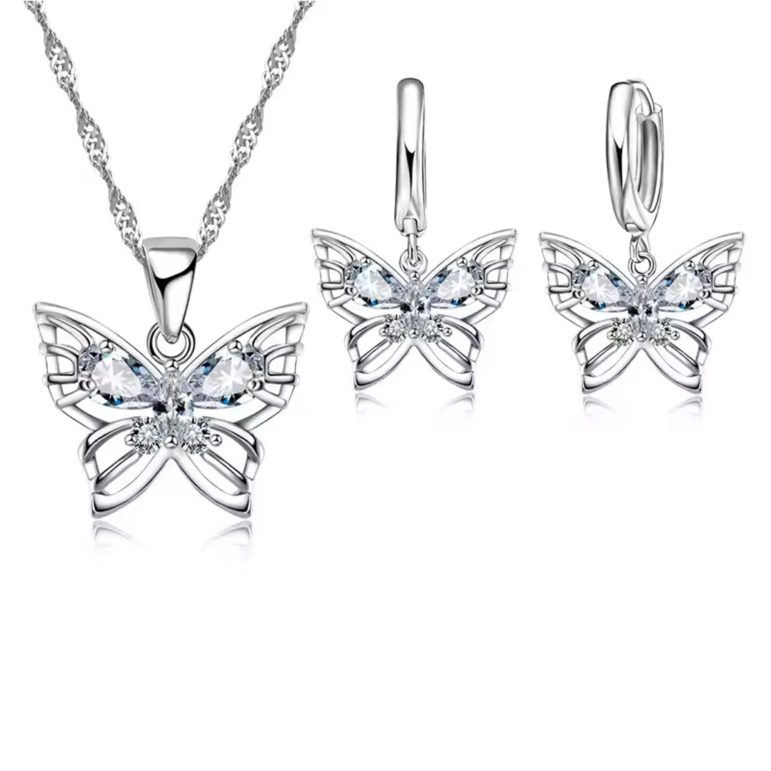 Women Elegant Waterdrop Rhinestone Pendant Necklace & Hook Earrings Jewelry Set of 3