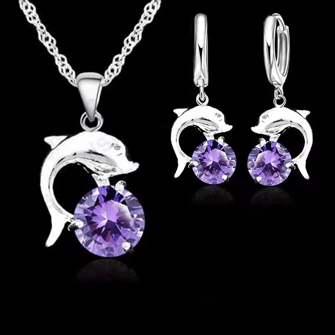 Women Elegant Waterdrop Rhinestone Pendant Necklace & Hook Earrings Jewelry Set of 3