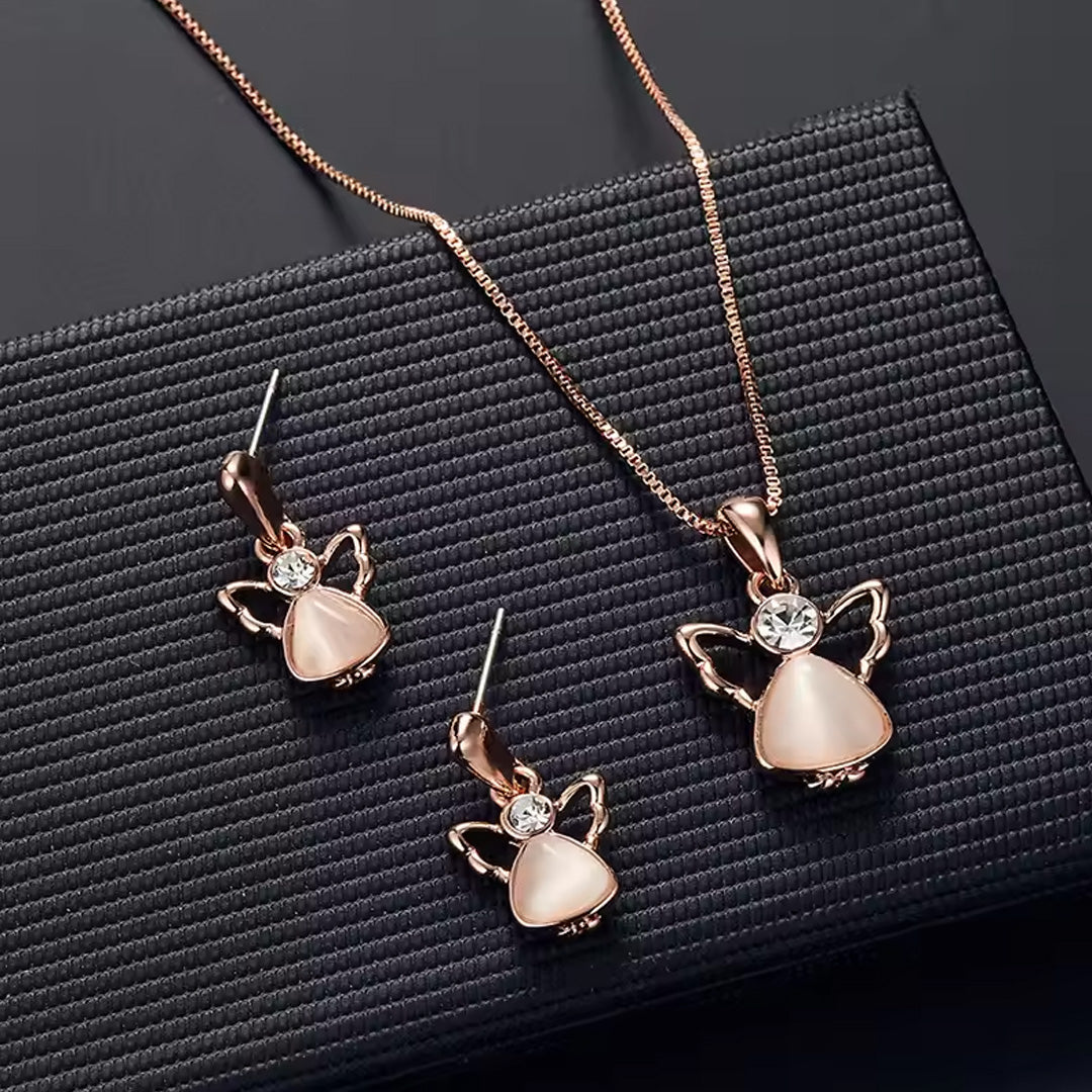 Women Elegant Waterdrop Rhinestone Pendant Necklace & Hook Earrings Jewelry Set of 3 pcs