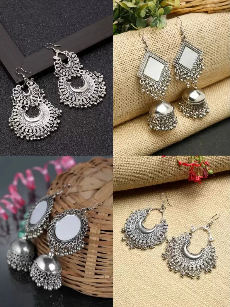 Premium Jaipuri Oxidized Set Of 12 Earrings Combo