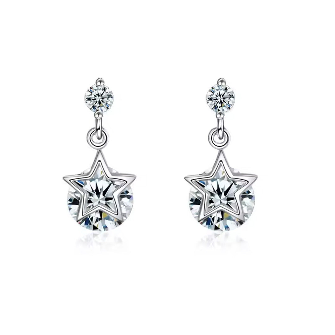 Silver Flowers Zircon Stud Earrings Accessories For Women Pack of 9 Pairs