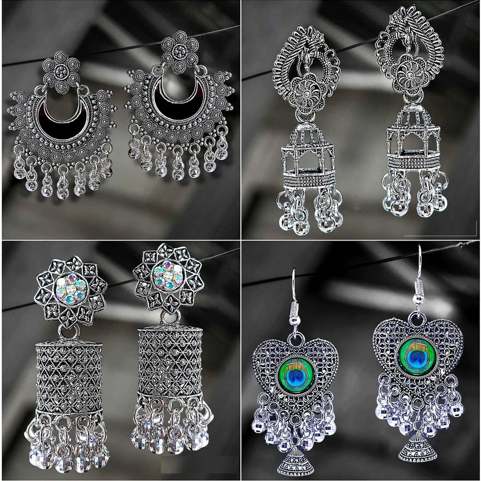 Premium Jaipuri Oxidized Set Of 12 Earrings Combo