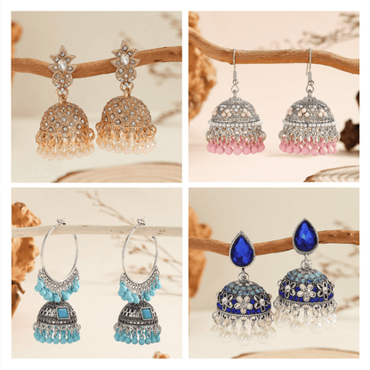 Aesthetic Adornments Series - Pack Of 12 Pair Multicolor Jhumka Earrings #1