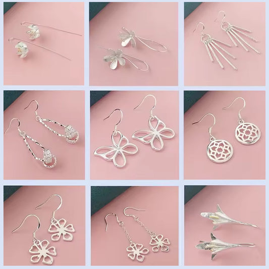 Silver Heart Shape Earrings Women Exquisite Jewelry Accessories Pack of 9 Pairs