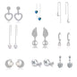 Silver Flowers Zircon Stud Earrings Accessories For Women Pack of 9 Pairs
