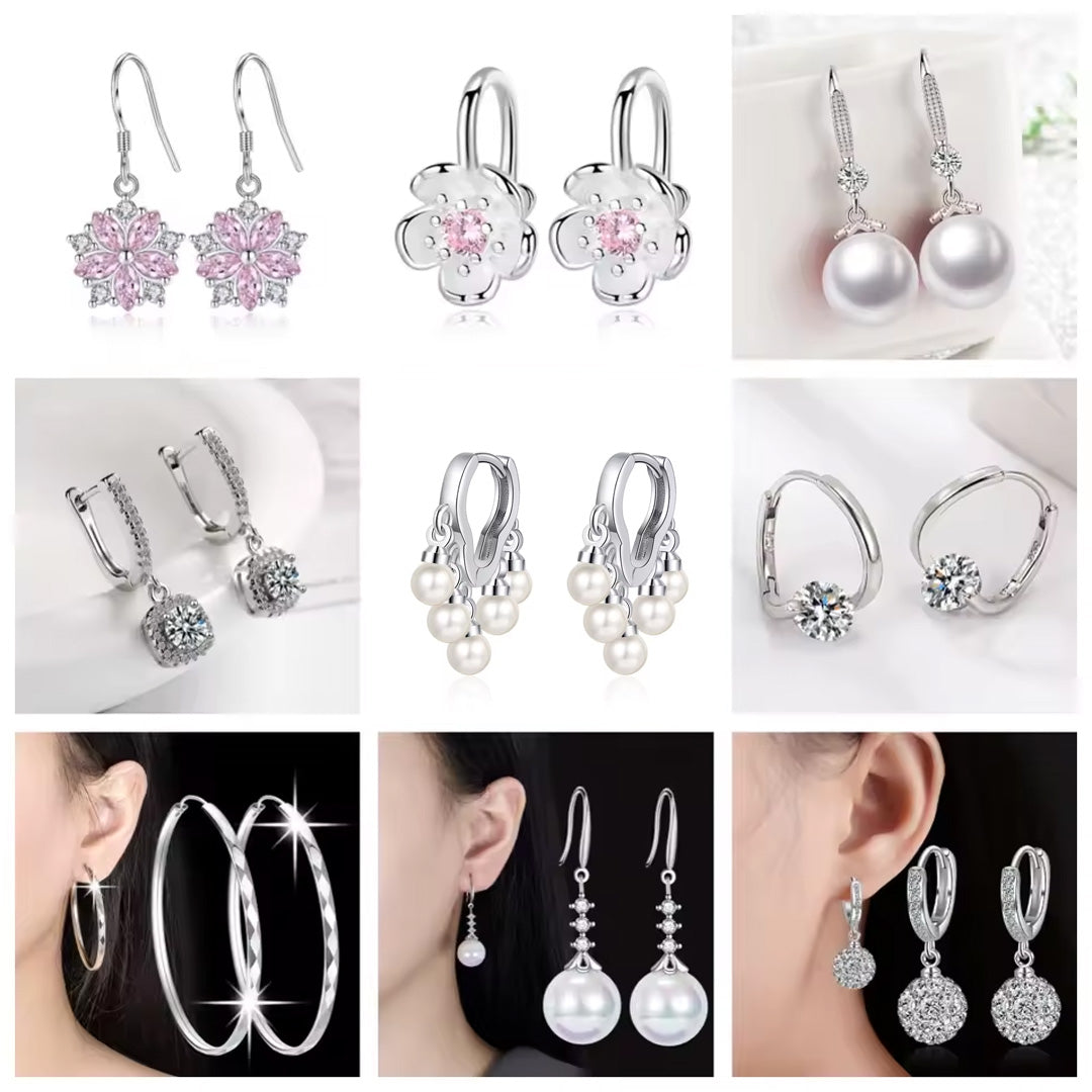Top Quality Silver Round Circle Hoop Earrings For Woman Fashion Pack of 9 pairs