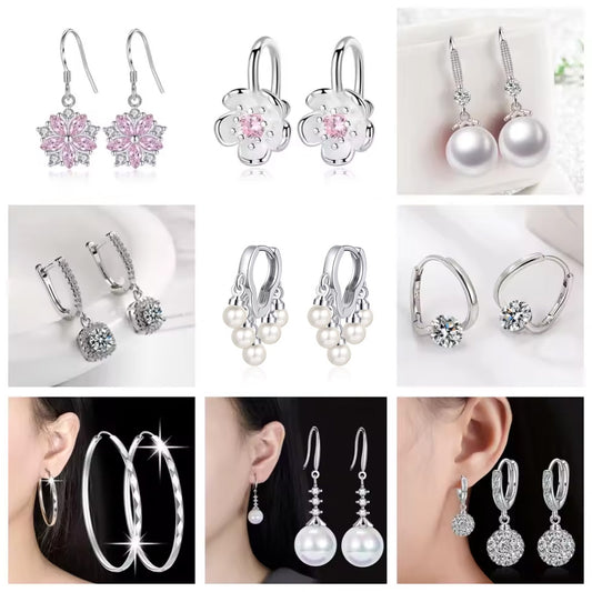 Top Quality Silver Round Circle Hoop Earrings For Woman Fashion Pack of 9 pairs