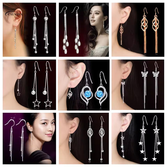 Sterling Silver Color Simple Bling CZ Zircon Stone Stud Korean Earrings for Women Pack of 9 Pairs