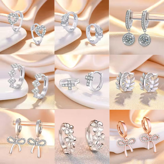 Sterling Silver Zircon Buckle Earrings For Exquisite Women Fashion Accessories pack of 9 pairs