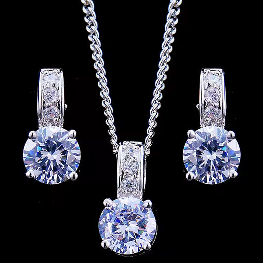 Women Elegant Waterdrop Rhinestone Pendant Necklace & Hook Earrings Jewelry Set of 3