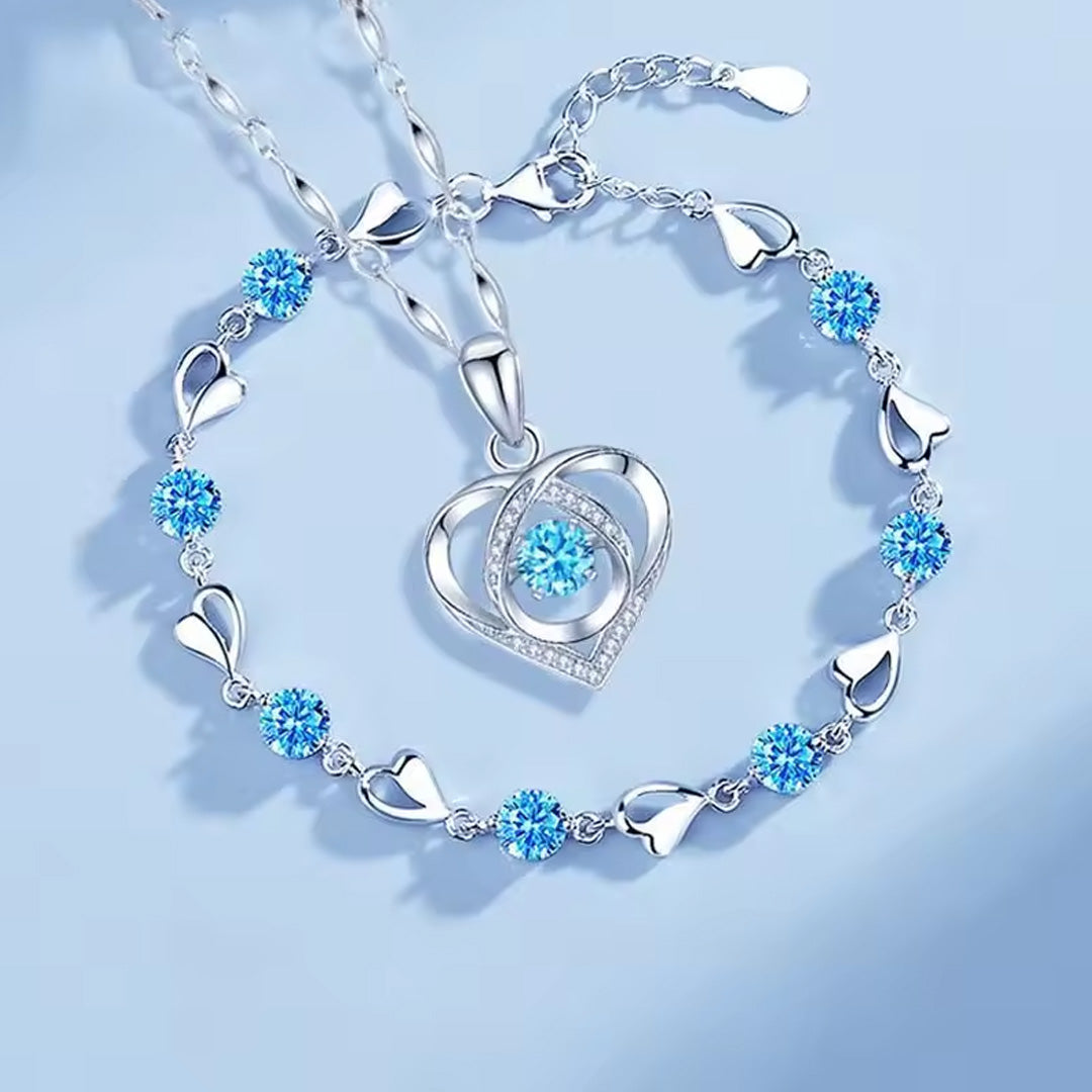 Women Elegant Waterdrop Rhinestone Pendant Necklace & Bracelet Jewelry Set of 3