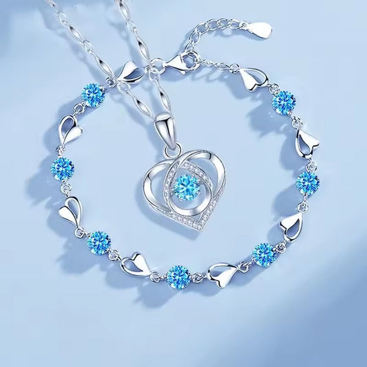 Women Elegant Waterdrop Rhinestone Pendant Necklace & Bracelet Jewelry Set of 3