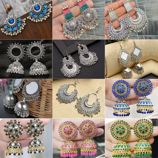 Premium Jaipuri Oxidized Set Of 12 Earrings Combo