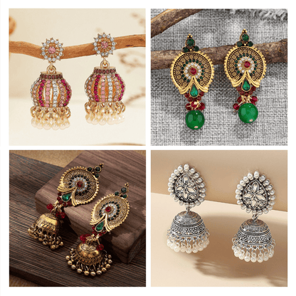 Cultural Charm Collection -  Pack Of 12 Pair Jhumka Earrings #12
