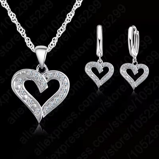 Women Elegant Waterdrop Rhinestone Pendant Necklace & Hook Earrings Jewelry Set of 3