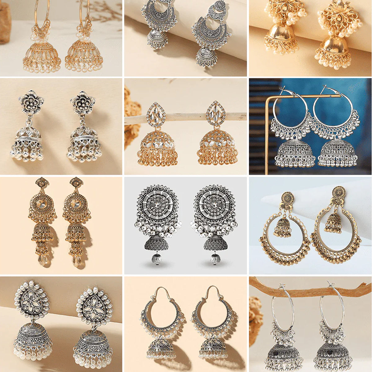 Timeless Reverie Collection -  Pack Of 12 Pair Jhumka Earrings #13