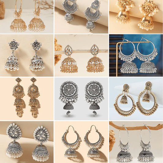 Timeless Reverie Collection -  Pack Of 12 Pair Jhumka Earrings #13
