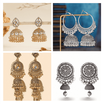 Timeless Reverie Collection -  Pack Of 12 Pair Jhumka Earrings #13