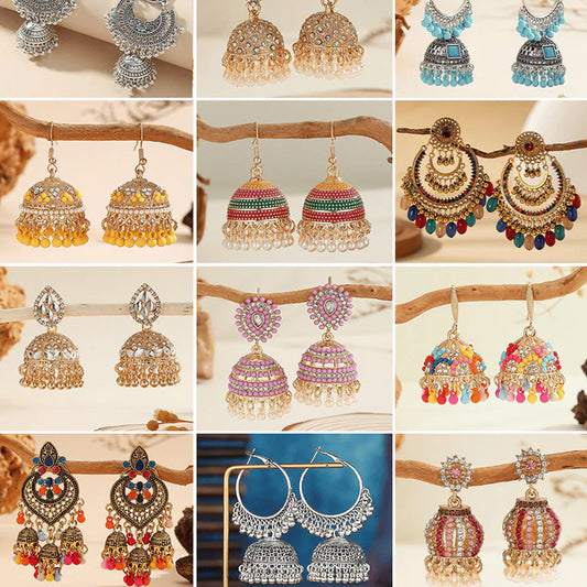 Opulent Heritage Series - Pack Of 12 Pair Multicolor Jhumka Earrings #8