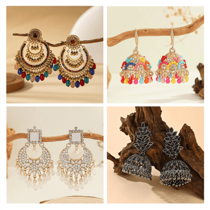 Opulent Echoes Collection - Pack Of 12 Pair Multicolor Jhumka Earrings #17