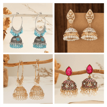 Opulent Echoes Collection - Pack Of 12 Pair Multicolor Jhumka Earrings #17