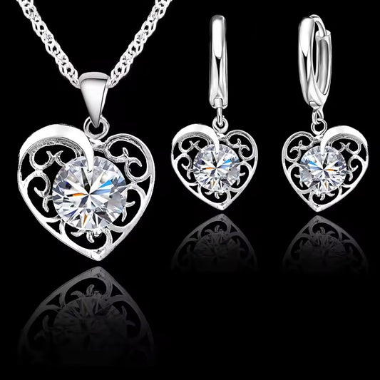Women Elegant Waterdrop Rhinestone Pendant Necklace & Hook Earrings Jewelry Set of 3