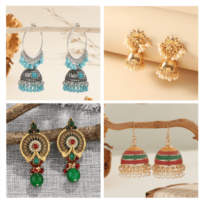 Timeless Tapestry Collection - Pack Of 12 Pair Jhumka Earrings #19