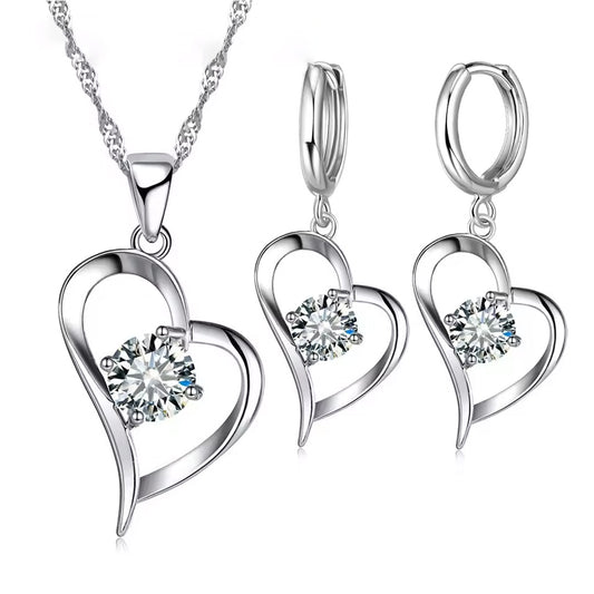 Women Elegant Waterdrop Rhinestone Pendant Necklace & Hook Earrings Jewelry Set of 3 pcs