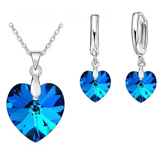 Women Elegant Waterdrop Rhinestone Pendant Necklace & Hook Earrings Jewelry Set of 3