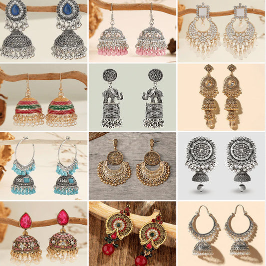 Fusion Adornments Collection - Pack Of 12 Pair Jhumka Earrings #15