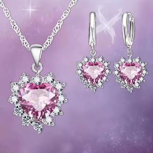 Women Elegant Waterdrop Rhinestone Pendant Necklace & Hook Earrings Jewelry Set of 3