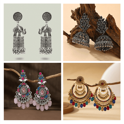 Fusion Finery Collection - Pack Of 12 Pair Jhumka Earrings #22