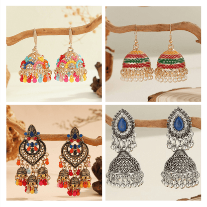 Fusion Finery Collection - Pack Of 12 Pair Jhumka Earrings #22