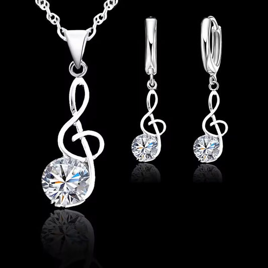 Women Elegant Waterdrop Rhinestone Pendant Necklace & Hook Earrings Jewelry Set of 3