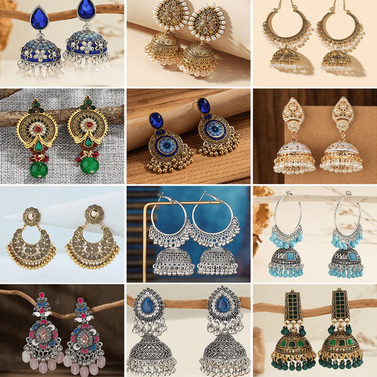 Elegant Echoes Collection - Pack Of 12 Pair Jhumka Earrings #5