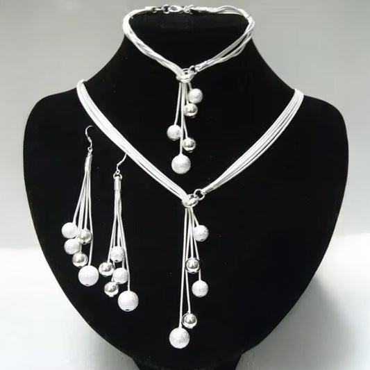 Women Elegant Waterdrop Rhinestone Pendant Necklace,Hook Earrings & Bracelet Jewelry Set of 4