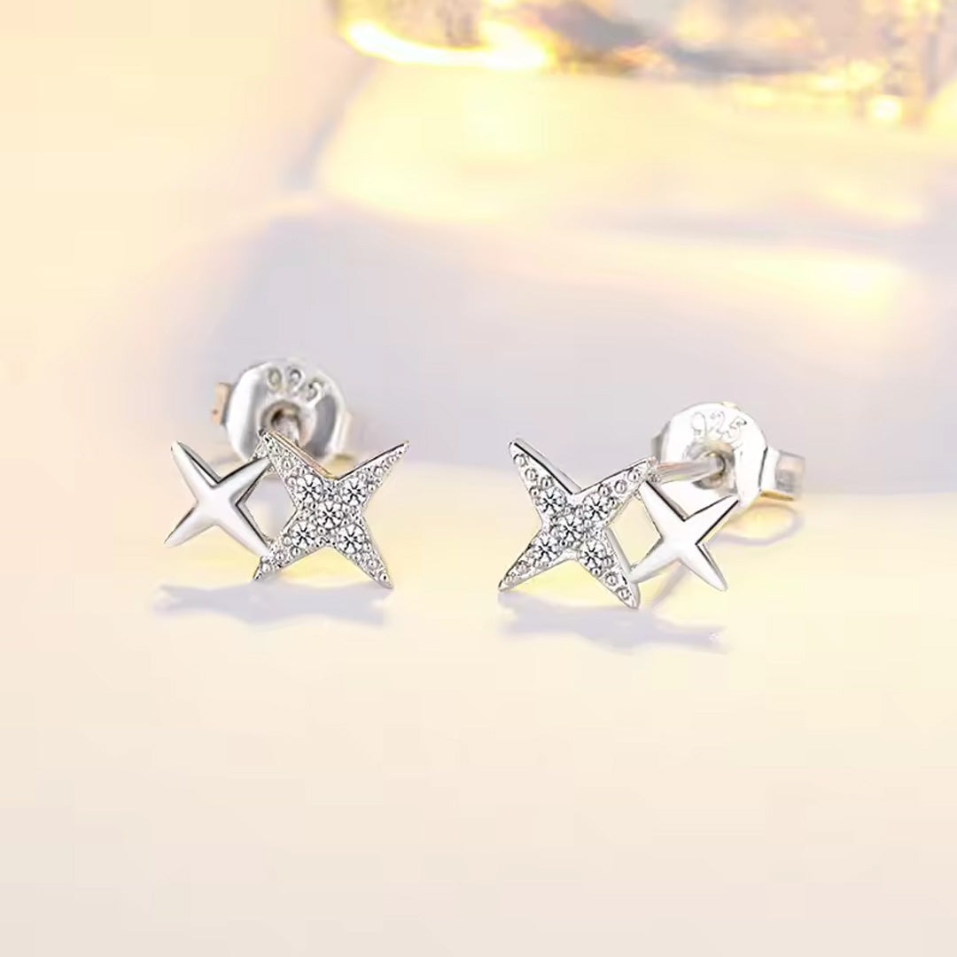 Silver Heart AAA Zircon Stud Earrings Accessories For Women Pack of 9 Pairs