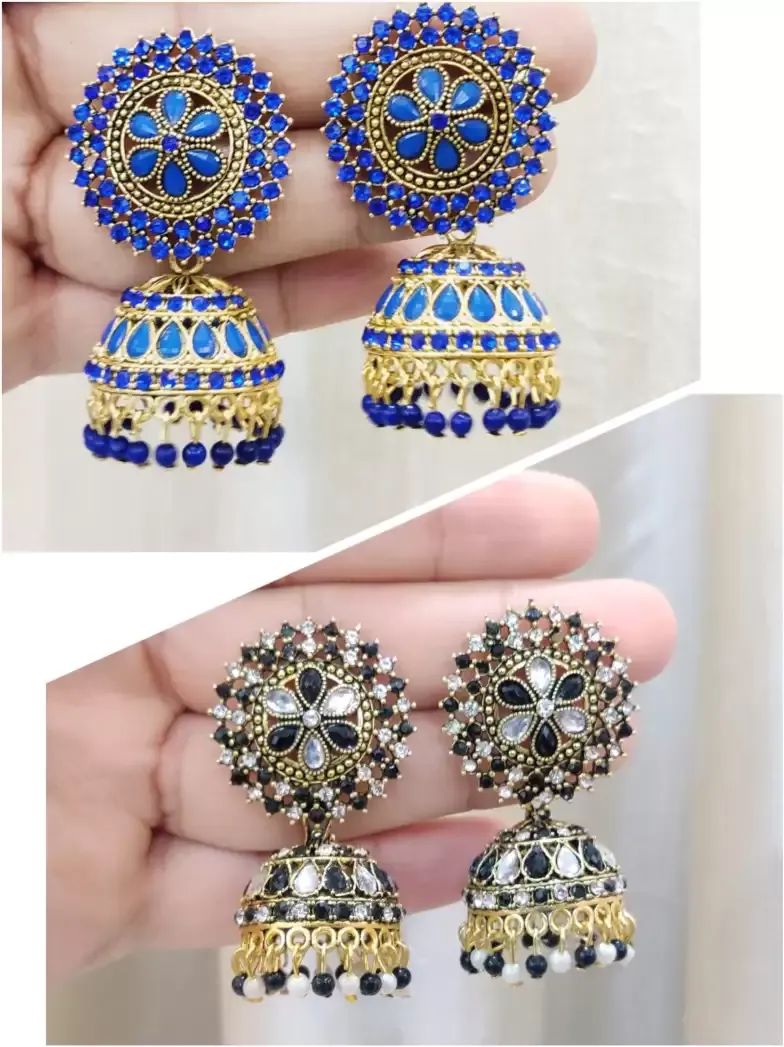 Premium Jaipuri Oxidized Set Of 12 Earrings Combo