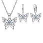 Women Elegant Waterdrop Rhinestone Pendant Necklace & Hook Earrings Jewelry Set of 3