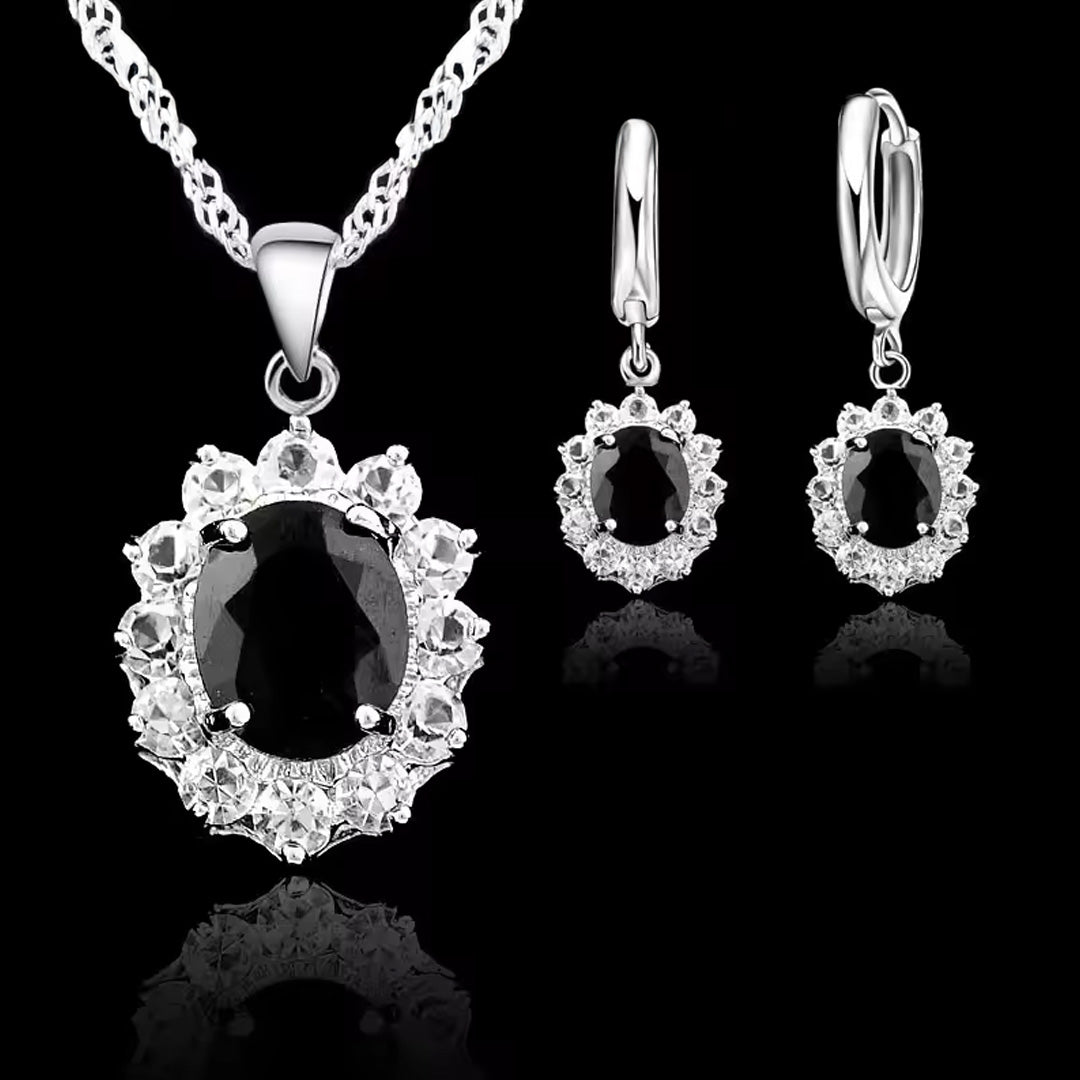 Women Elegant Waterdrop Rhinestone Pendant Necklace & Hook Earrings Jewelry Set of 3