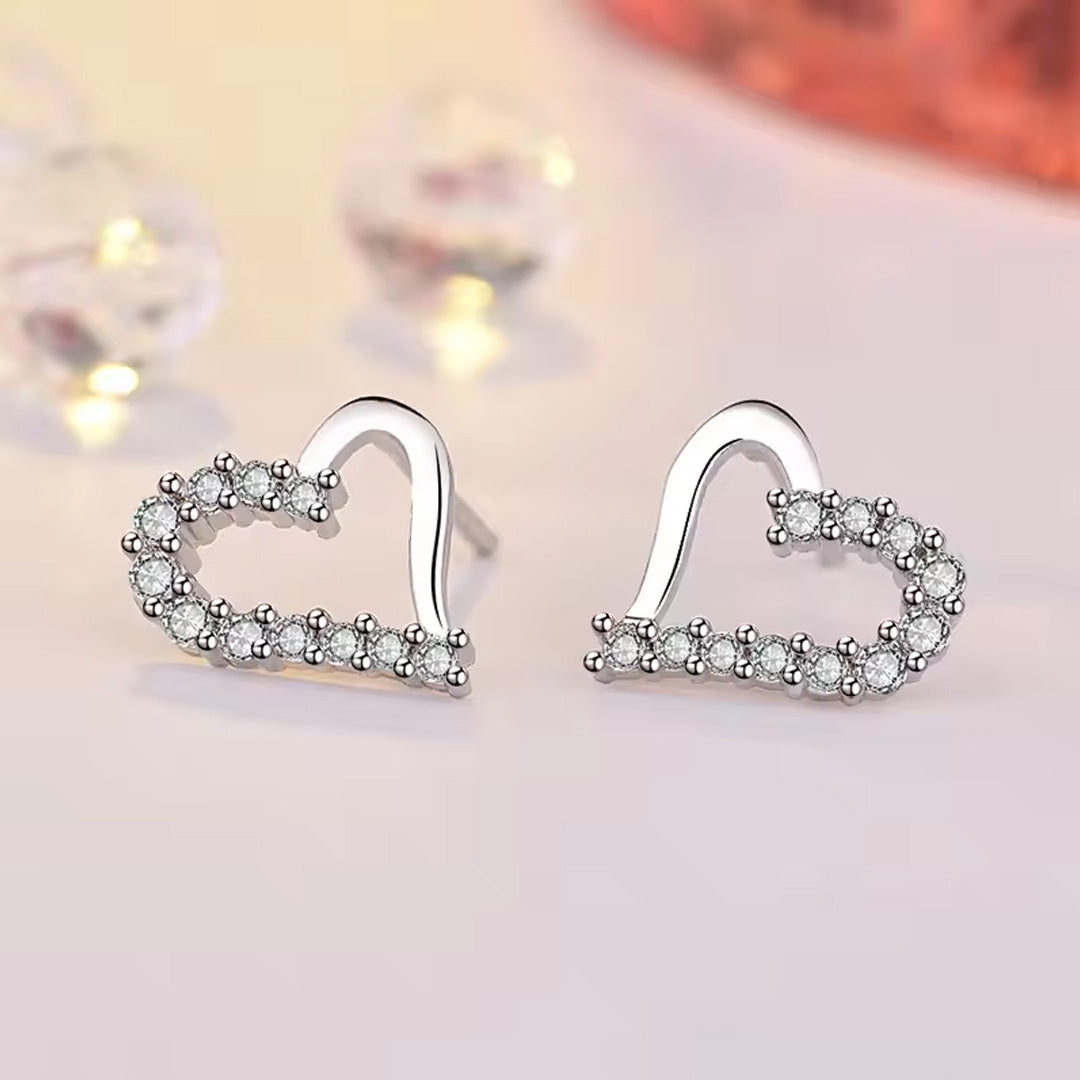 Silver Heart AAA Zircon Stud Earrings Accessories For Women Pack of 9 Pairs
