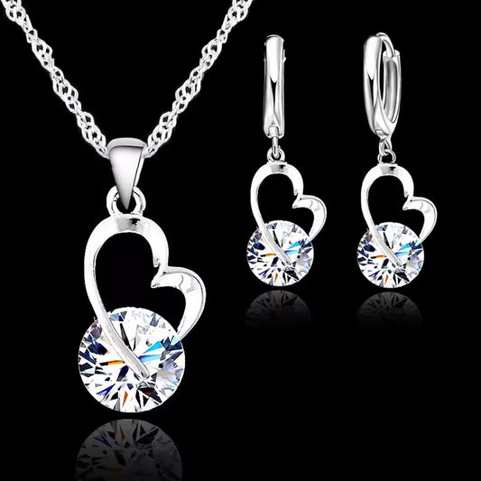 Women Elegant Waterdrop Rhinestone Pendant Necklace & Hook Earrings Jewelry Set of 3 pcs