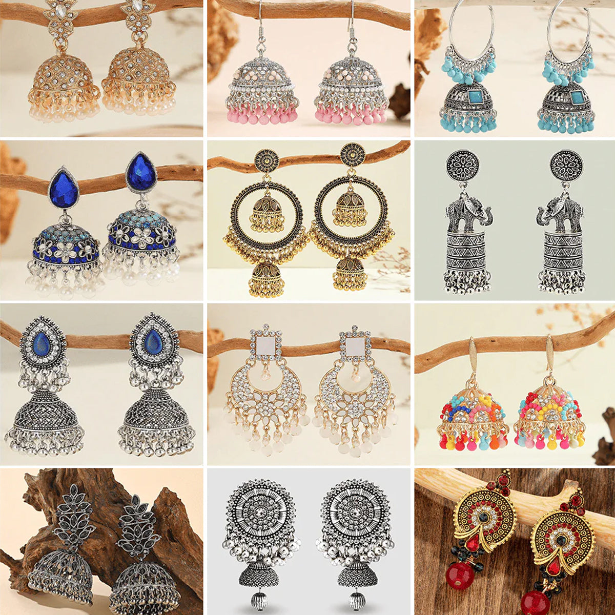 Aesthetic Adornments Series - Pack Of 12 Pair Multicolor Jhumka Earrings #1