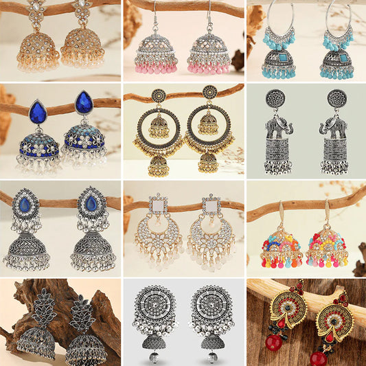 Aesthetic Adornments Series - Pack Of 12 Pair Multicolor Jhumka Earrings #1