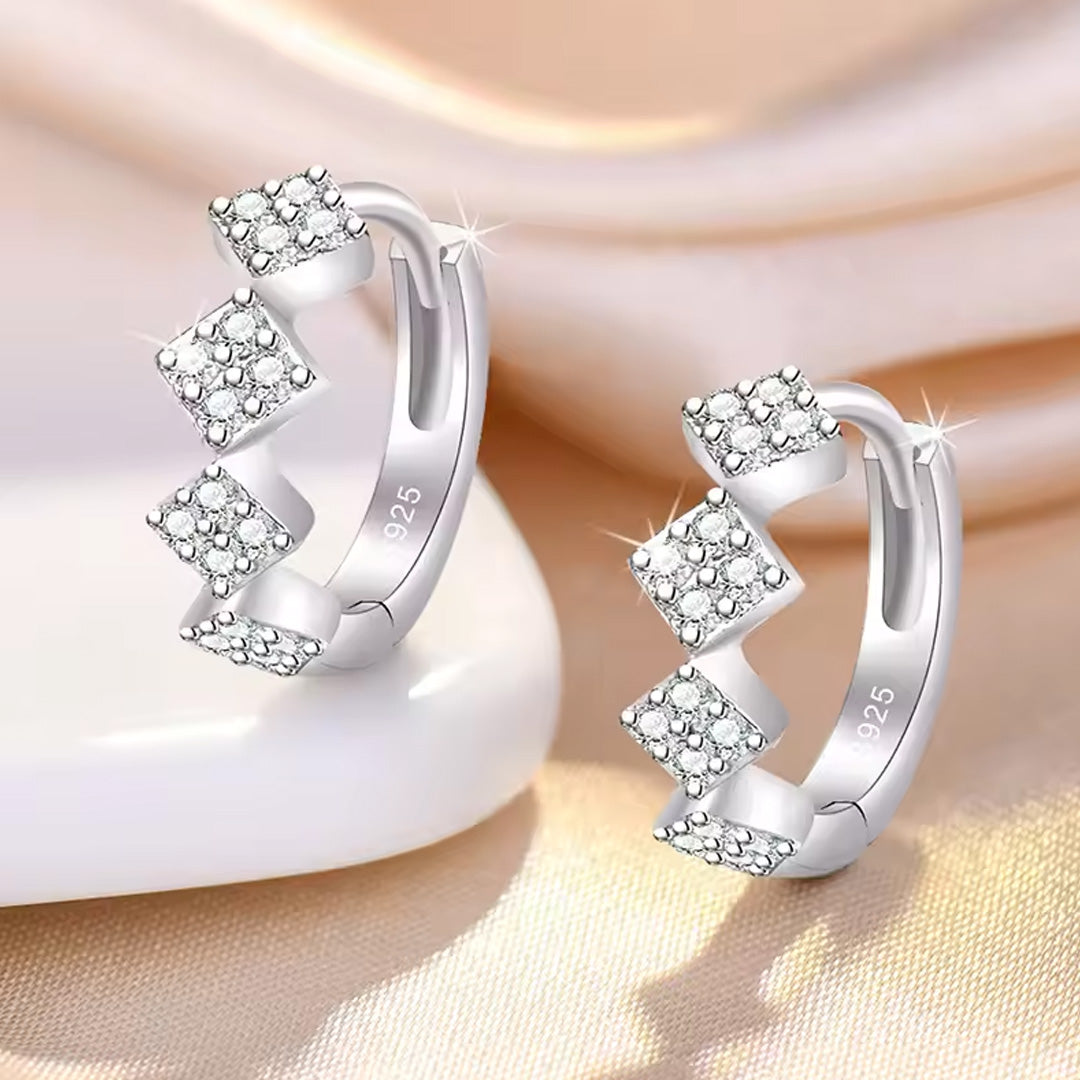 Sterling Silver Zircon Buckle Earrings For Exquisite Women Fashion Accessories pack of 9 pairs