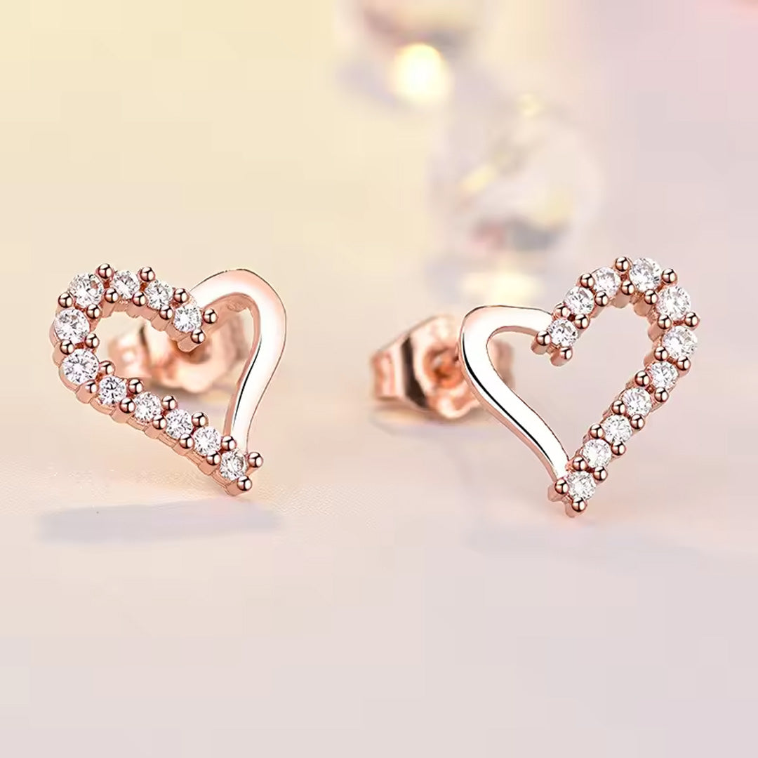 Silver Heart AAA Zircon Stud Earrings Accessories For Women Pack of 9 Pairs