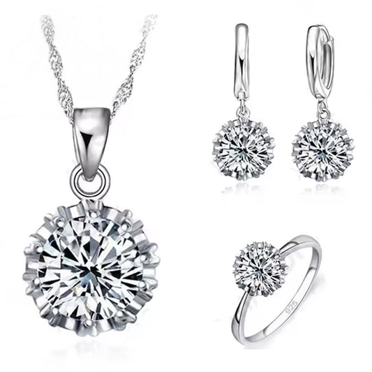 Women Elegant Waterdrop Rhinestone Pendant Necklace & Hook Earrings Jewelry Set of 3